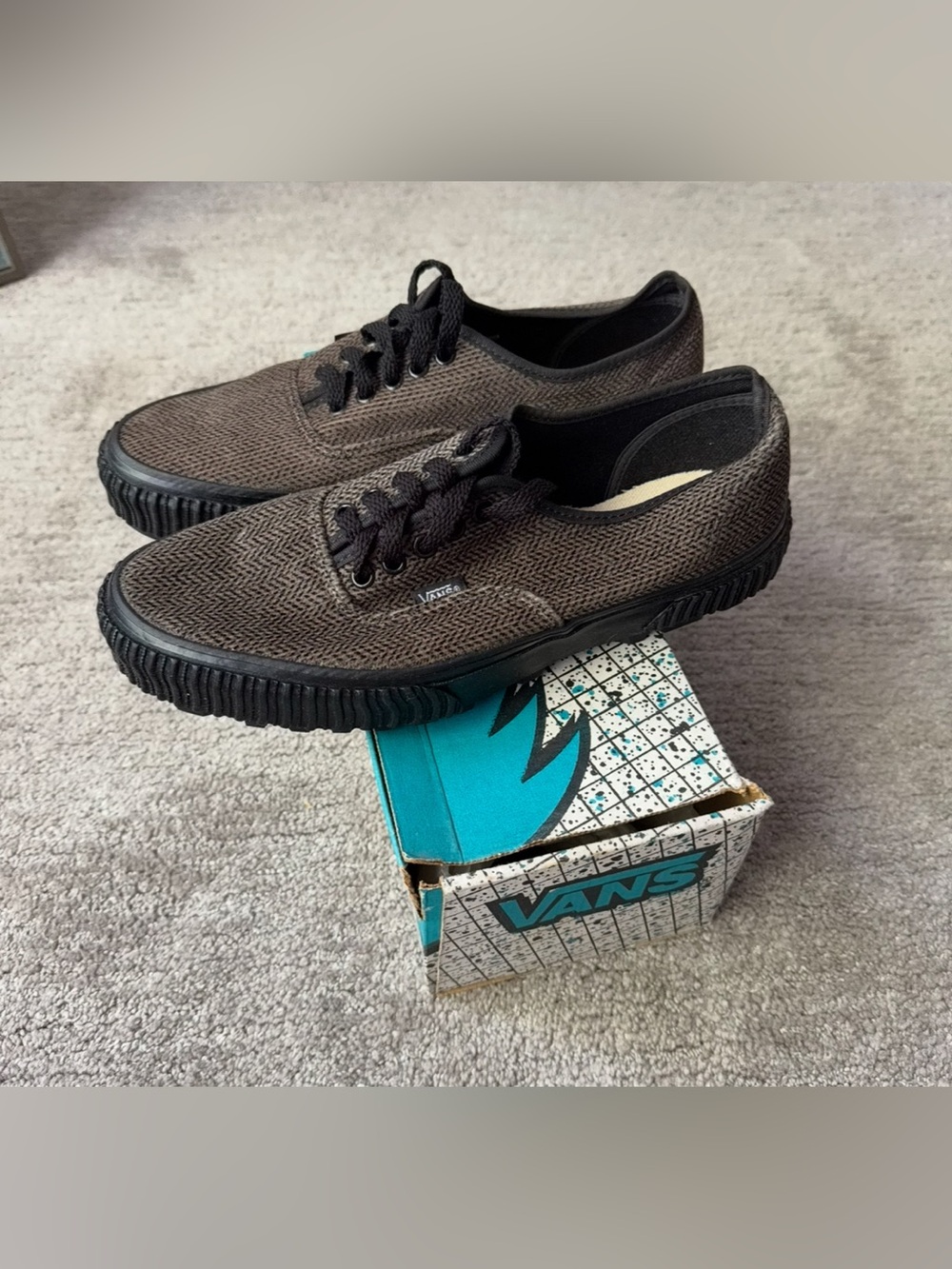 Vintage Vans Made In USA Authentic Herringbone Brown New W/ Box Deadstock - Picture 2 of 7